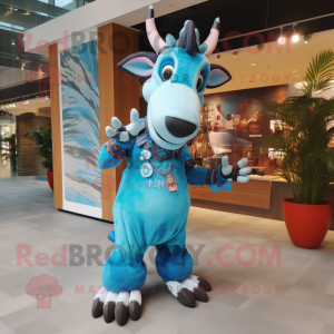 Sky Blue Okapi mascot costume character dressed with a Romper and Earrings