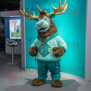Cyan Irish Elk mascot costume character dressed with a Cardigan and Anklets