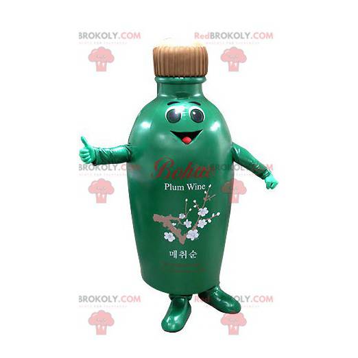 Mascotte de bouteille verte et marron souriante - Redbrokoly.com