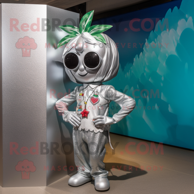 Silver Cherry mascot costume character dressed with a Bikini and Headbands Silver Cherry mascot costume character dressed with a Bikini and Headbands
