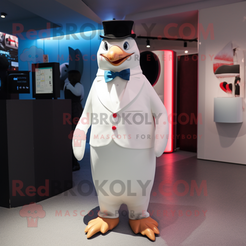 White Penguin mascot costume character dressed with a A-Line Dress and Pocket squares