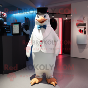 White Penguin mascot costume character dressed with a A-Line Dress and Pocket squares