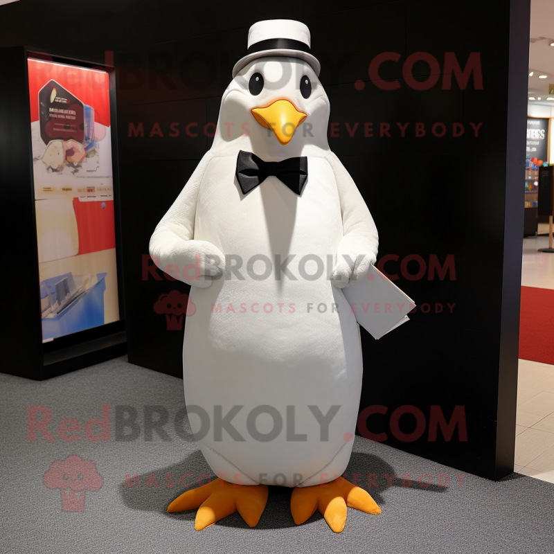 White Penguin mascot costume character dressed with a A-Line Dress and Pocket squares