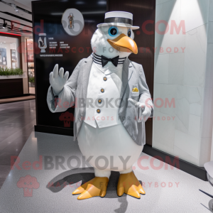 White Penguin mascot costume character dressed with a A-Line Dress and Pocket squares
