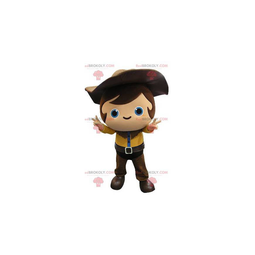 Cowboy child mascot with a yellow and brown outfit -