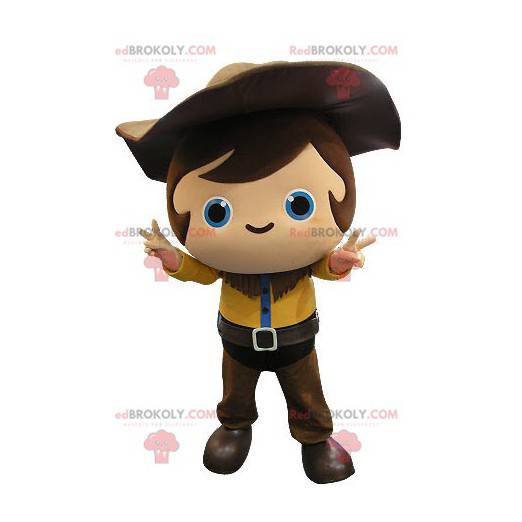 Cowboybarnemaskot med gult og brunt antrekk - Redbrokoly.com