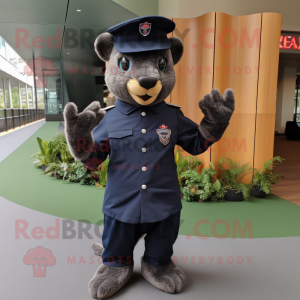 Navy Jaguarundi mascot costume character dressed with a Polo Tee and Mittens