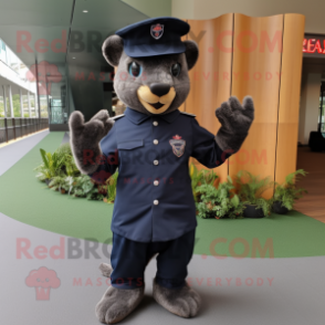 Navy Jaguarundi mascot costume character dressed with a Polo Tee and Mittens