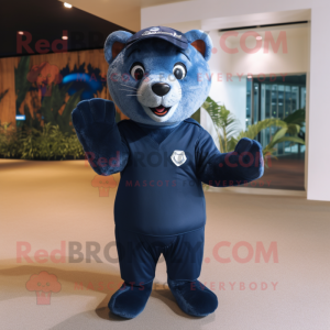 Navy Jaguarundi mascot costume character dressed with a Polo Tee and Mittens