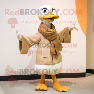 Tan Goose mascot costume character dressed with a Mini Skirt and Scarf clips
