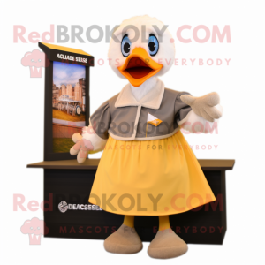 Tan Goose mascot costume character dressed with a Mini Skirt and Scarf clips