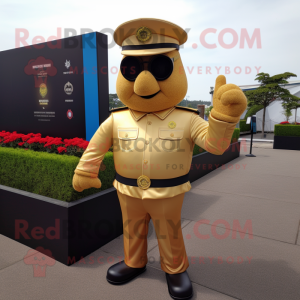 Gold Police Officer mascot costume character dressed with a Polo Shirt and Pocket squares