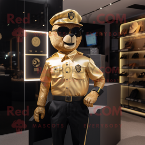 Gold Police Officer mascot costume character dressed with a Polo Shirt and Pocket squares