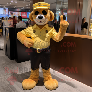 Gold Police Officer mascot costume character dressed with a Polo Shirt and Pocket squares