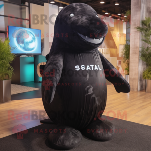 Black Stellar'S Sea Cow mascot costume character dressed with a Maxi Skirt and Foot pads