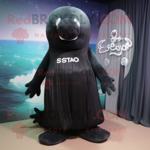 Black Stellar'S Sea Cow mascot costume character dressed with a Maxi Skirt and Foot pads