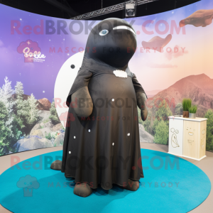 Black Stellar'S Sea Cow mascot costume character dressed with a Maxi Skirt and Foot pads