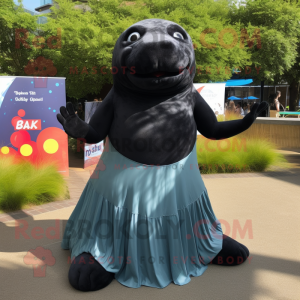 Black Stellar'S Sea Cow mascot costume character dressed with a Maxi Skirt and Foot pads