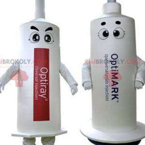 2 maskotar med vita sprutor. 2 sprutor - Redbrokoly.com