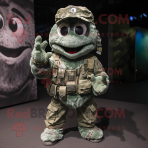 Silver Green Beret mascot costume character dressed with a Dungarees and Necklaces