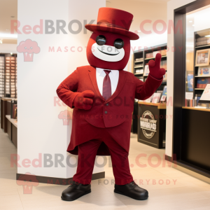 Maroon Attorney mascot costume character dressed with a Suit Pants and Hats