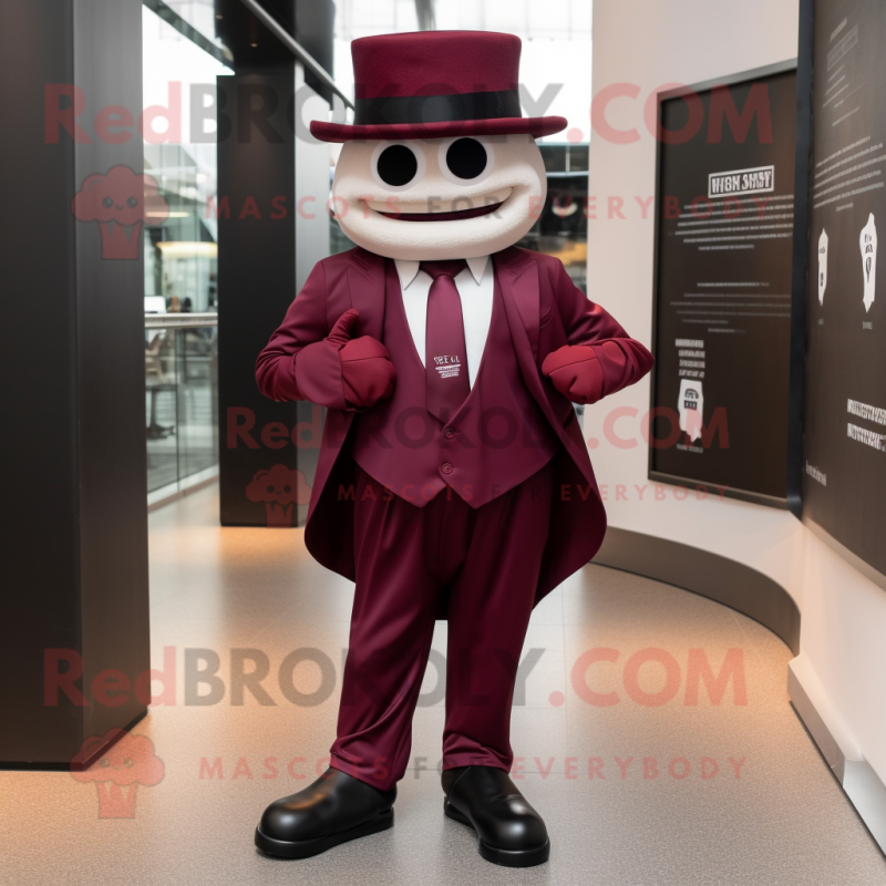 Maroon Attorney mascot costume character dressed with a Suit Pants and Hats