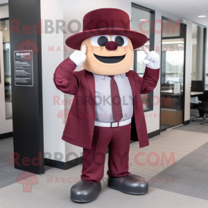 Maroon Attorney mascot costume character dressed with a Suit Pants and Hats