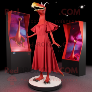 Red Pterodactyl mascot costume character dressed with a Shift Dress and Earrings