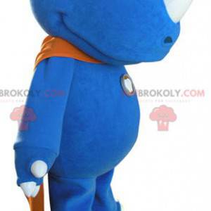 Modrý maskot nosorožce s oranžovým pláštěm - Redbrokoly.com