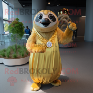 Gold Sloth maskot kostume...