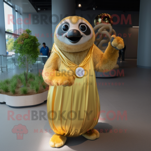 Gold Sloth maskot kostym...