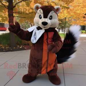 Rust Skunk mascot costume character dressed with a Dress and Scarf clips
