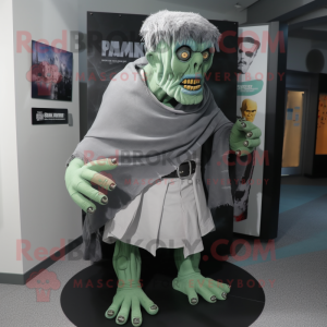 Gray Frankenstein'S Monster mascot costume character dressed with a Mini Skirt and Shawls