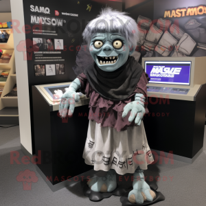 Gray Frankenstein'S Monster mascot costume character dressed with a Mini Skirt and Shawls