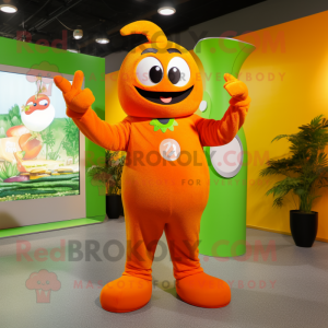 Olive Orange mascot costume character dressed with a Jumpsuit and Mittens