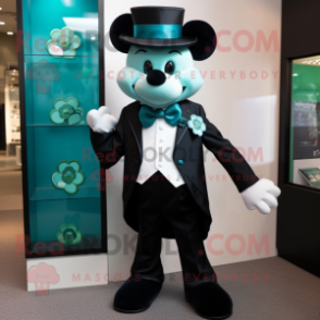 Teal Four Leaf Clover mascot costume character dressed with a Tuxedo and Cufflinks