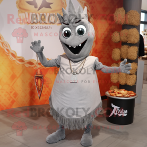 Gray Tikka Masala mascot costume character dressed with a V-Neck Tee and Hairpins