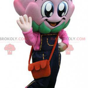 Mascote alcachofra rosa com macacão - Redbrokoly.com