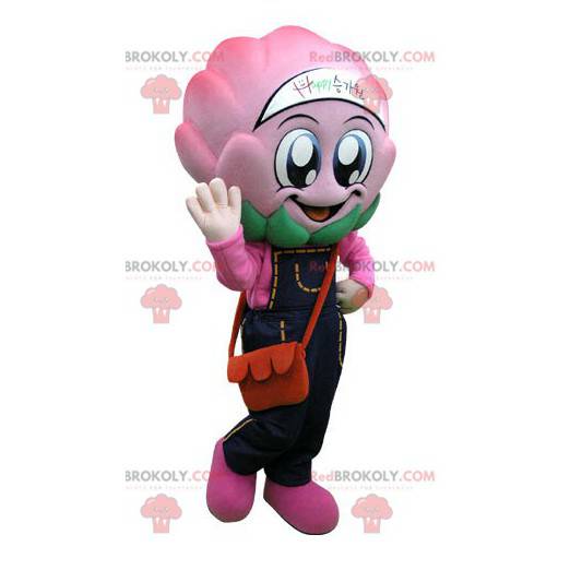 Mascot repollo alcachofa rosa con un mono - Redbrokoly.com