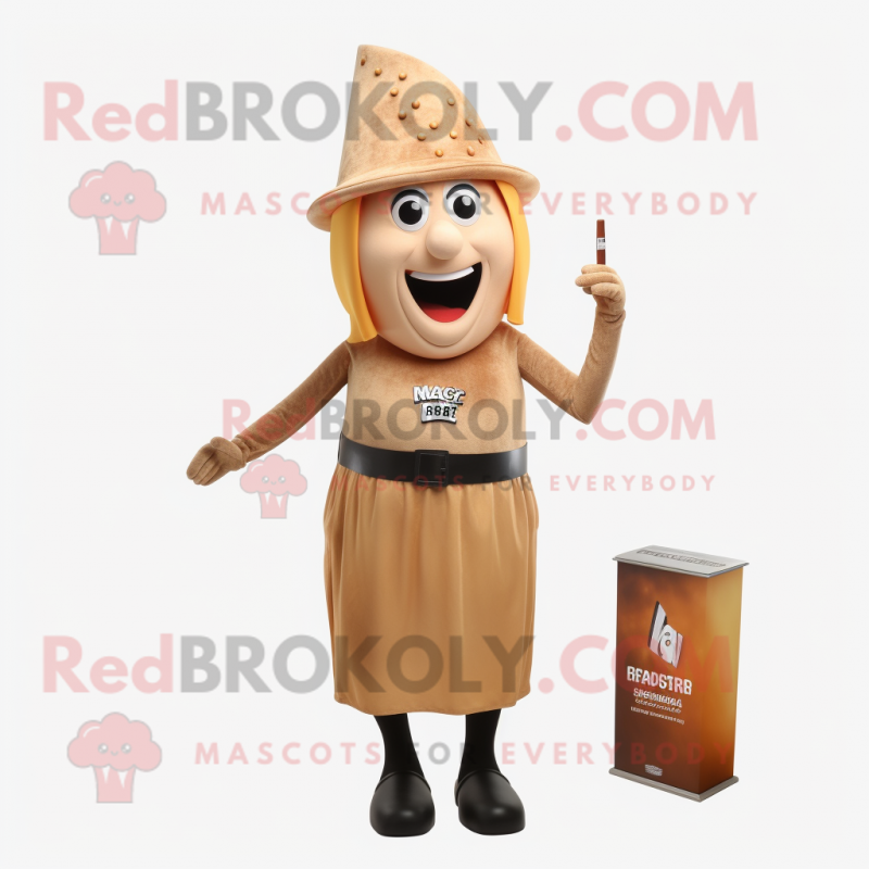 Rust Champagne mascot costume character dressed with a Pencil Skirt and Caps Rust Champagne mascot costume character dressed with a Pencil Skirt and Caps