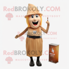 Rust Champagne mascot costume character dressed with a Pencil Skirt and Caps
