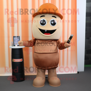 Rust Champagne mascot costume character dressed with a Pencil Skirt and Caps