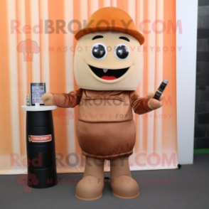 Rust Champagne mascot costume character dressed with a Pencil Skirt and Caps