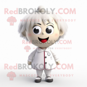 White Petanque Ball mascot costume character dressed with a Coat and Hair clips