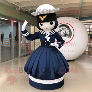 Navy Commando mascot costume character dressed with a Circle Skirt and Hat pins