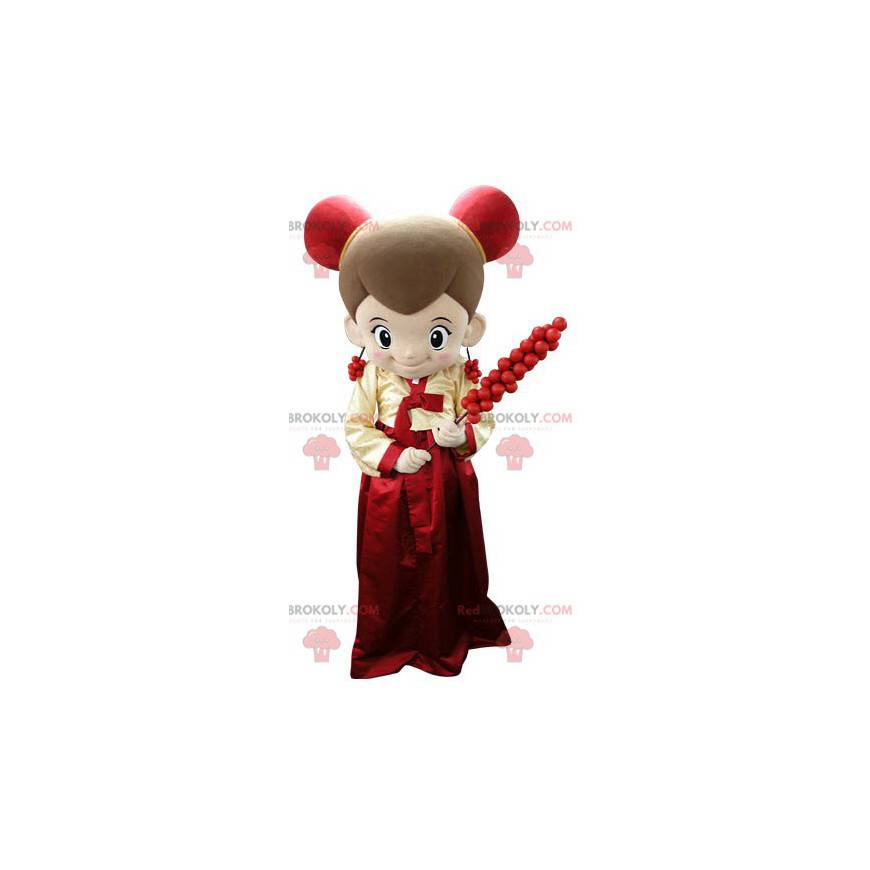 Maskottchenmädchen gekleidet in Rot und Gelb - Redbrokoly.com Maskottchenmädchen gekleidet in Rot und Gelb - Redbrokoly.com