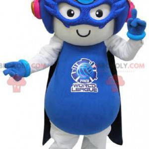 Mascotte de souris blanche et bleue en tenue futuriste -