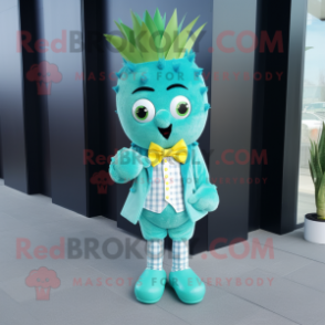 Cyan Pineapple mascot costume character dressed with a Trousers and Bow ties