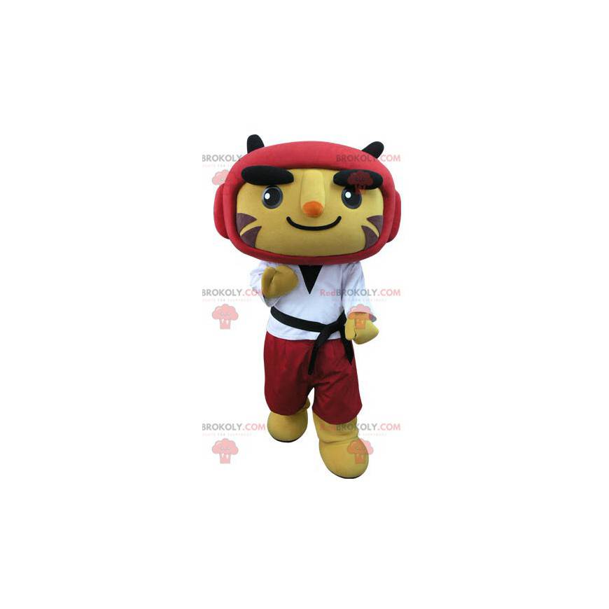 Mascotte de tigre en tenue de taekwondo - Redbrokoly.com
