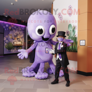 Lavender Octopus mascot costume character dressed with a Tuxedo and Backpacks